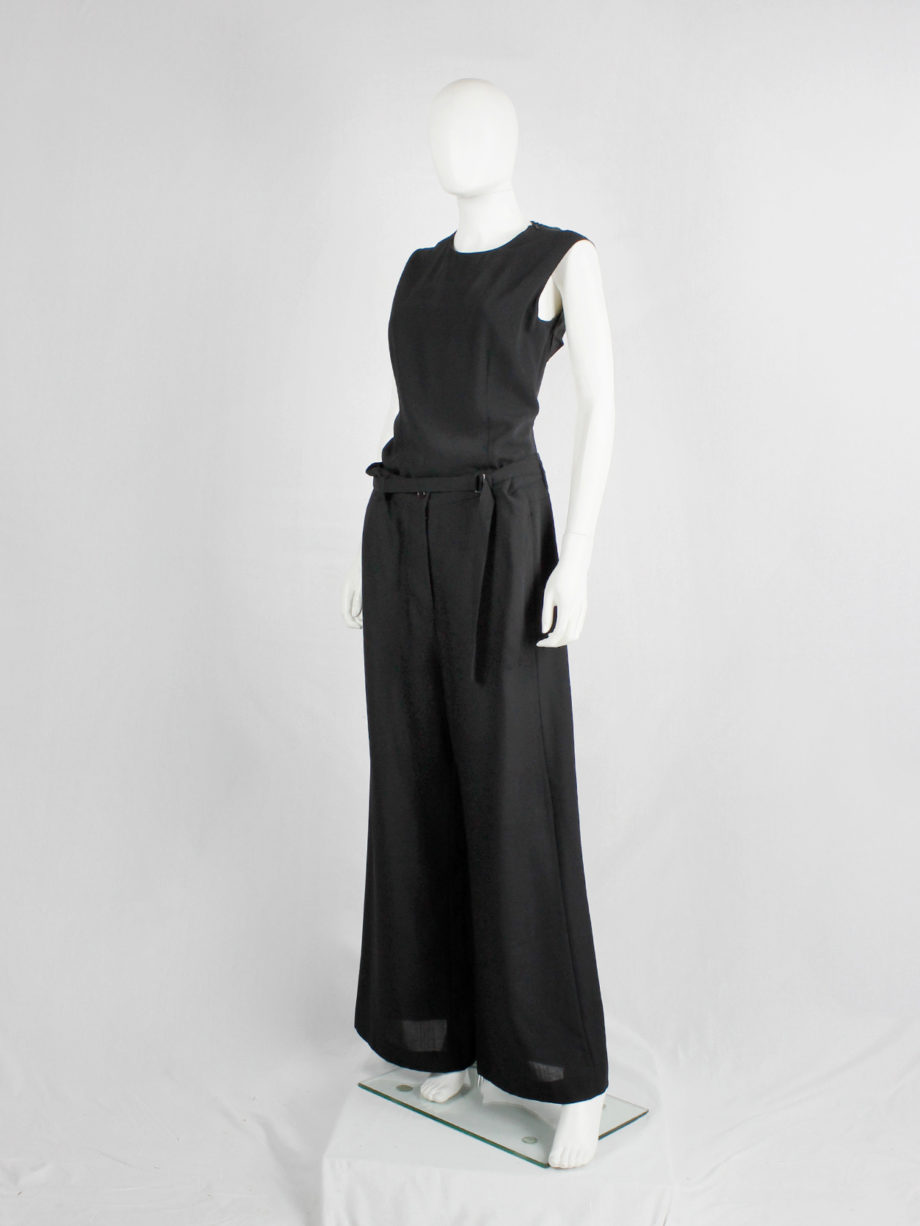 Ann Demeulemeester black wide trousers with belt buckle strap fall 2003 (6)