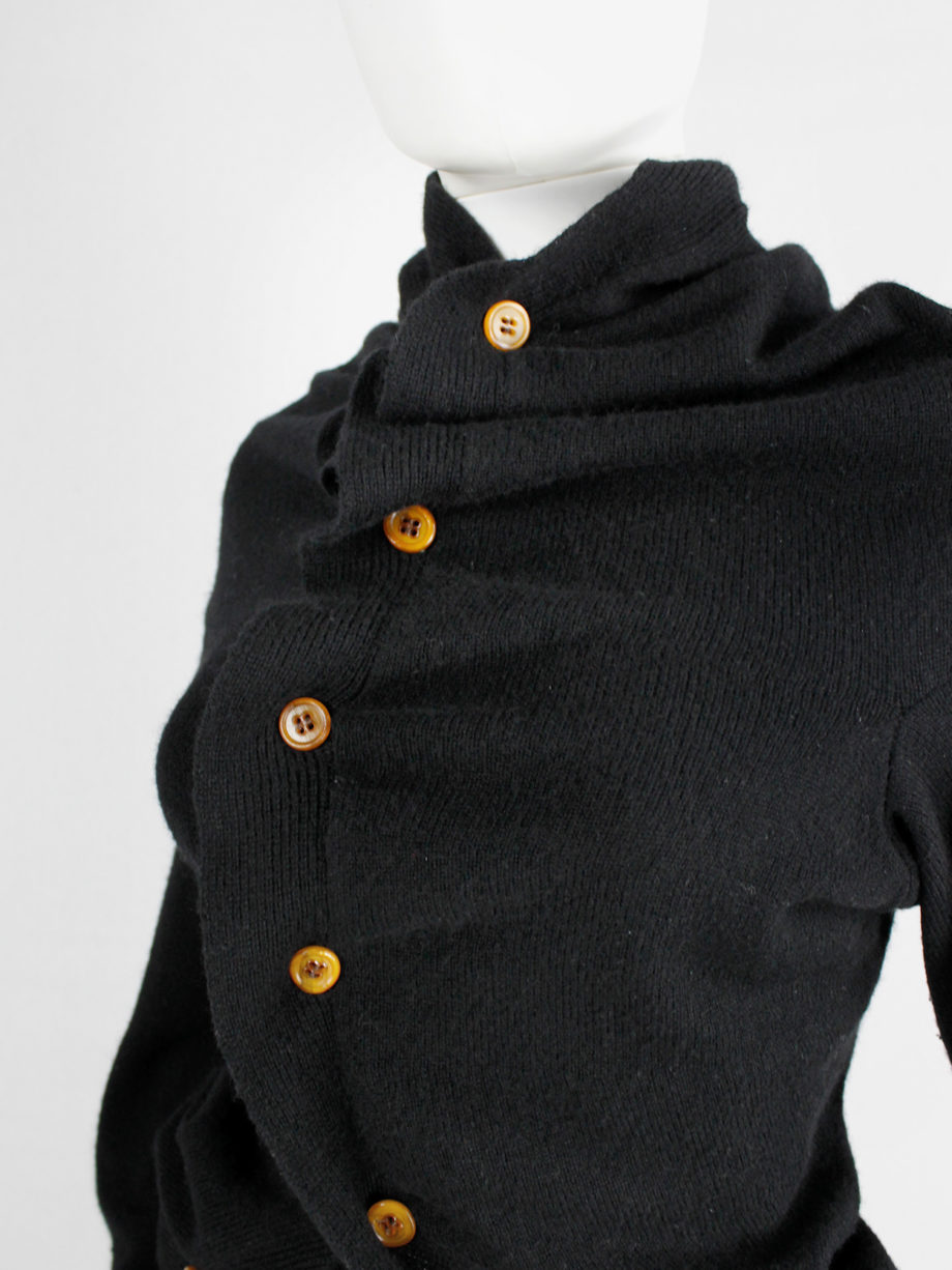 Comme des Garçons black circular jumper with orange buttons and cutaway front fall 2002 (15)