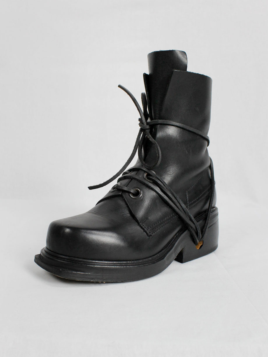 Dirk Bikkembergs black mountaineering boots with eyelets and laces through the soles 1990s 90s (1)