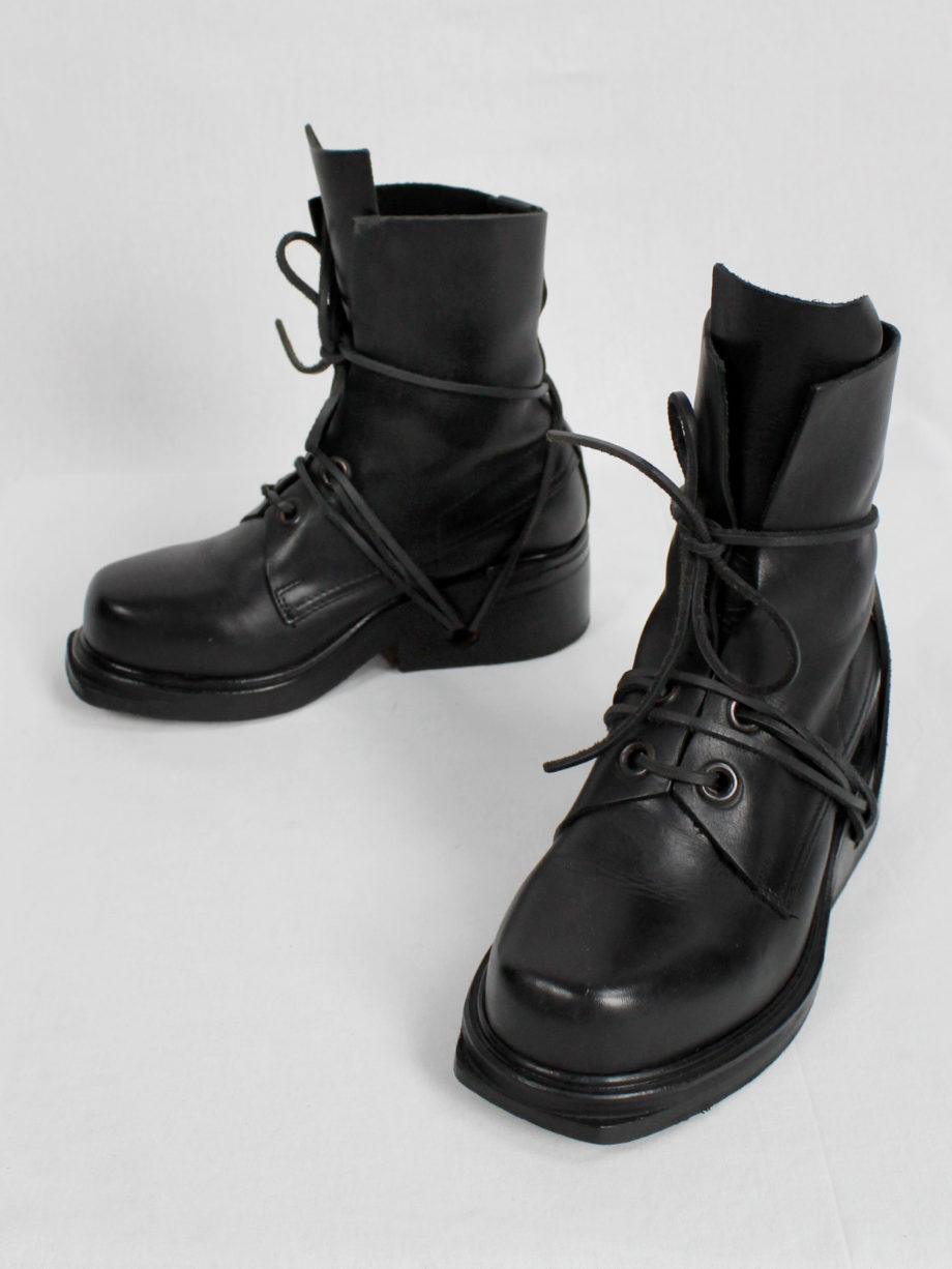 Dirk Bikkembergs black mountaineering boots with eyelets and laces through the soles 1990s 90s (10)