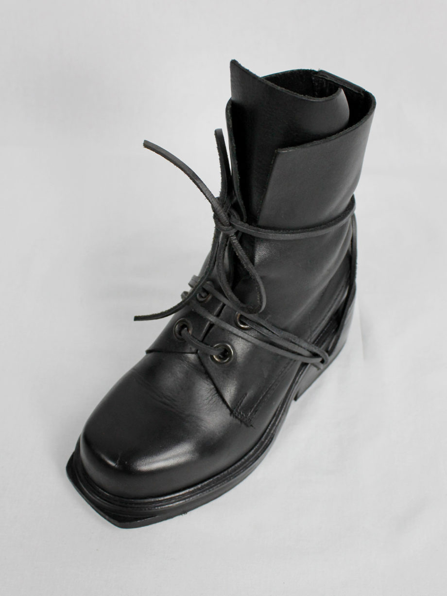 Dirk Bikkembergs black mountaineering boots with eyelets and laces through the soles 1990s 90s (17)