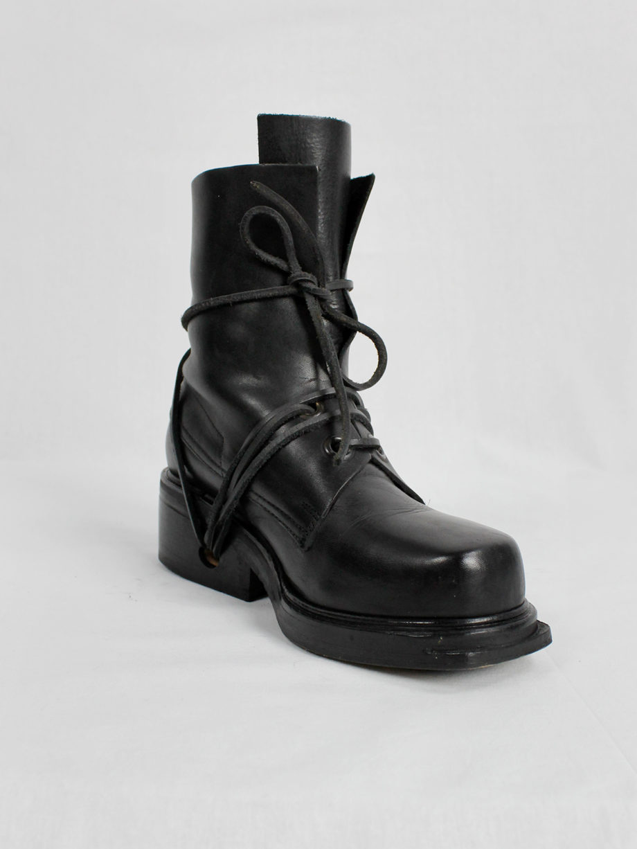 Dirk Bikkembergs black mountaineering boots with eyelets and laces through the soles 1990s 90s (3)