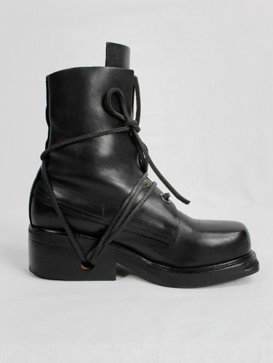 Dirk Bikkembergs black mountaineering boots with eyelets and laces through the soles 1990s 90s (4)