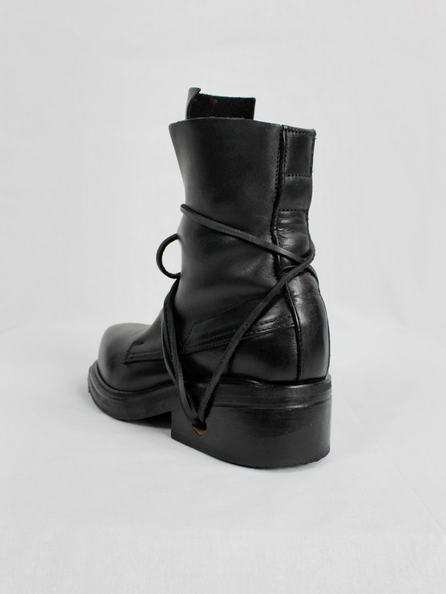 Dirk Bikkembergs black mountaineering boots with eyelets and laces through the soles 1990s 90s (7)