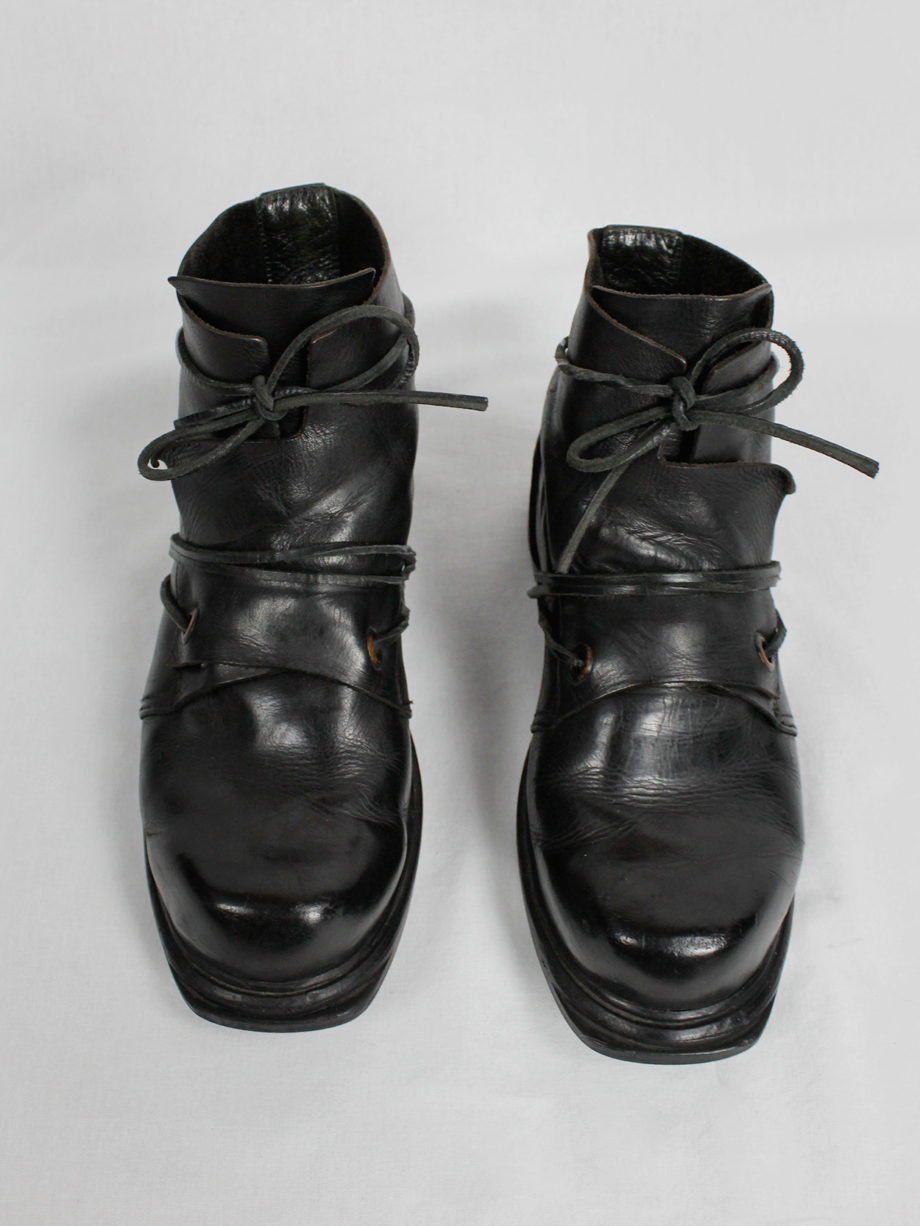 Dirk Bikkembergs black mountaineering boots with laces through the soles 1990s 90s (10)