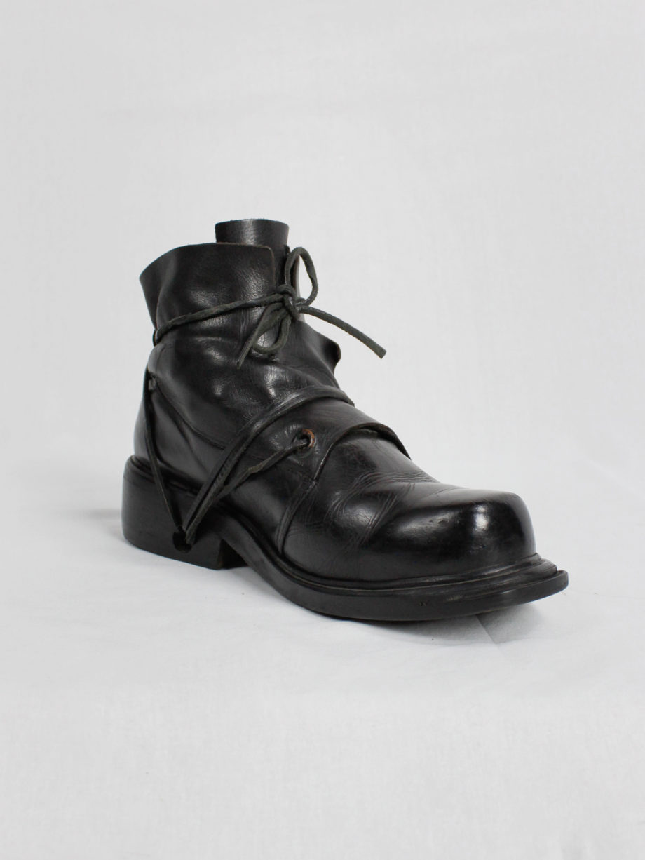 Dirk Bikkembergs black mountaineering boots with laces through the soles 1990s 90s (2)
