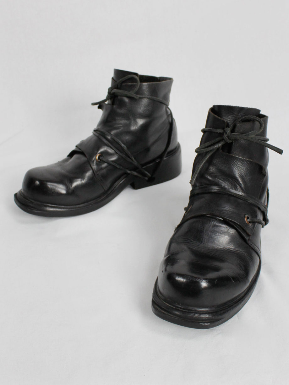 Dirk Bikkembergs black mountaineering boots with laces through the soles 1990s 90s (9)