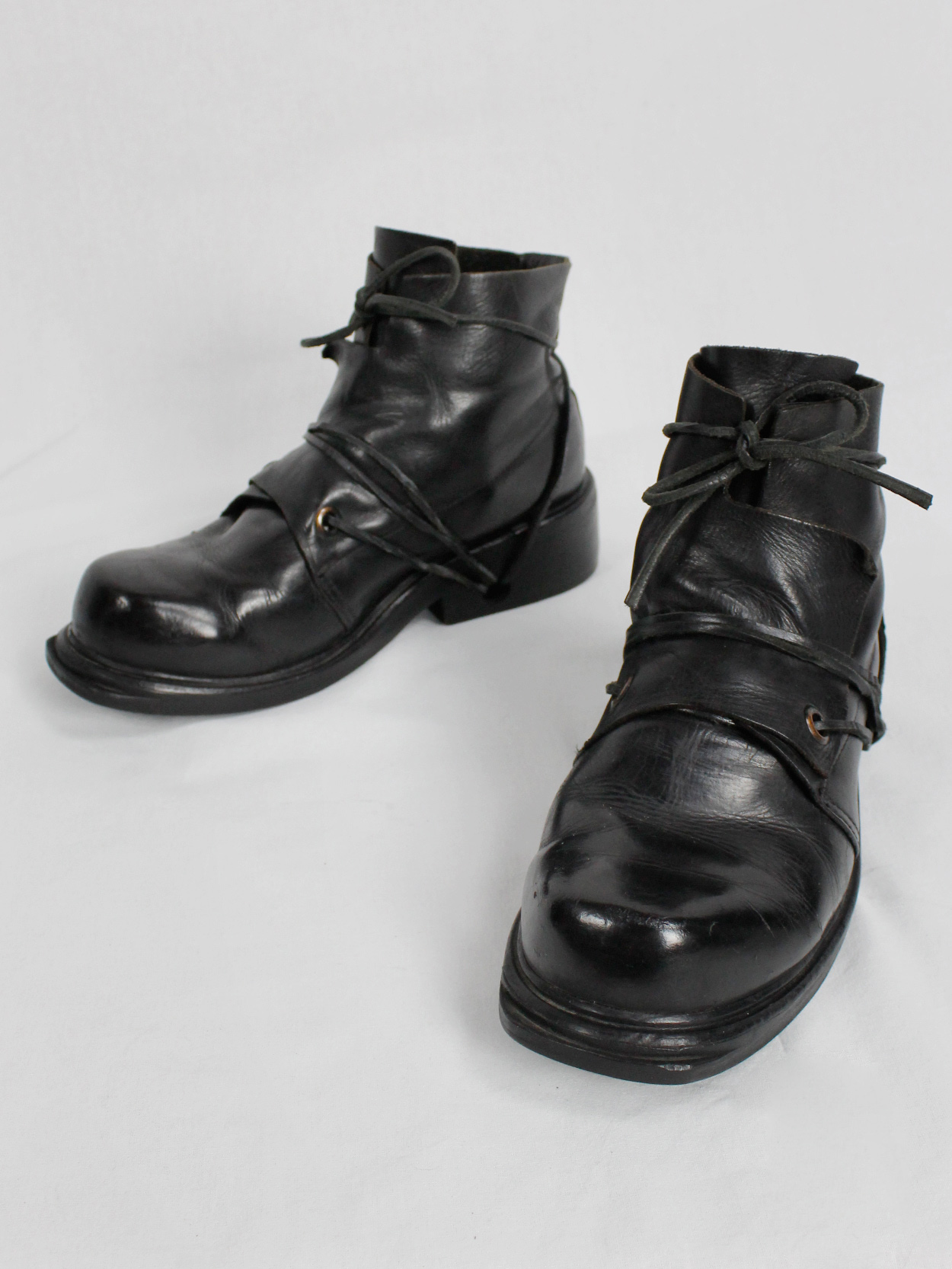 Dirk Bikkembergs black mountaineering boots with laces through the ...