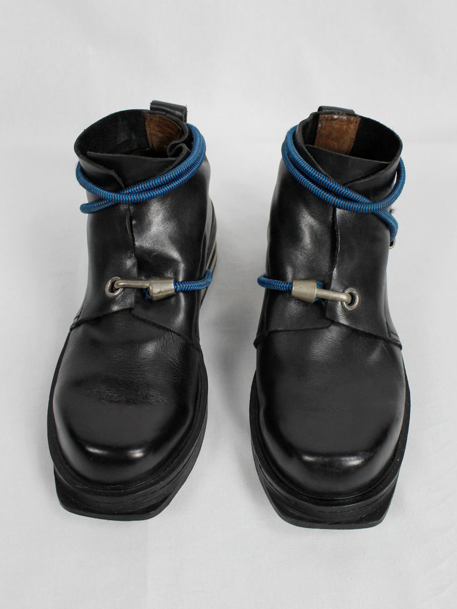 Dirk Bikkembergs black mountaineering boots with metal heel and blue elastic archive fall 1996 (12)