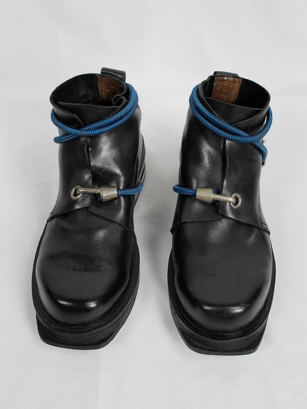 Dirk Bikkembergs black mountaineering boots with metal heel and blue ...