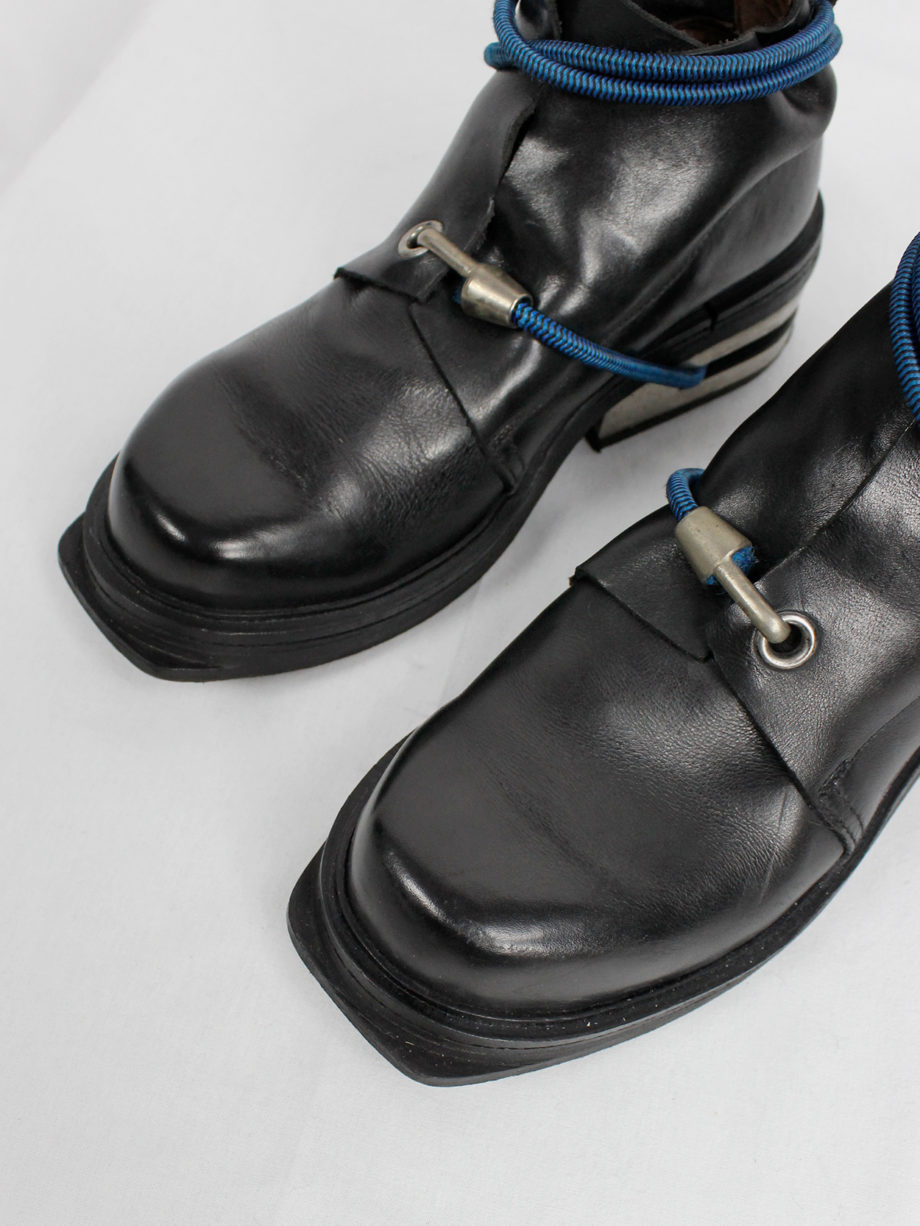 Dirk Bikkembergs black mountaineering boots with metal heel and blue elastic archive fall 1996 (13)