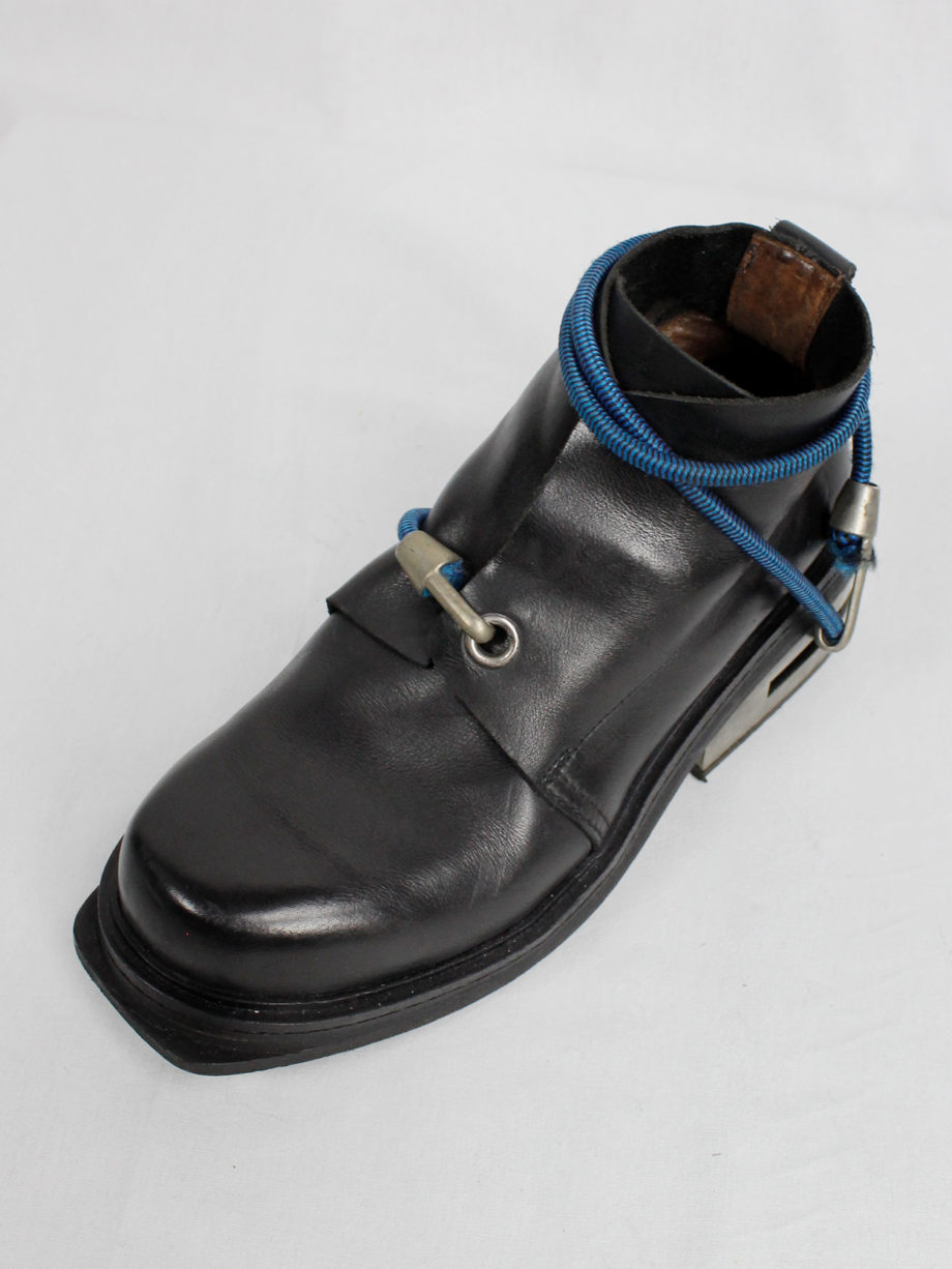 Dirk Bikkembergs black mountaineering boots with metal heel and blue elastic archive fall 1996 (15)
