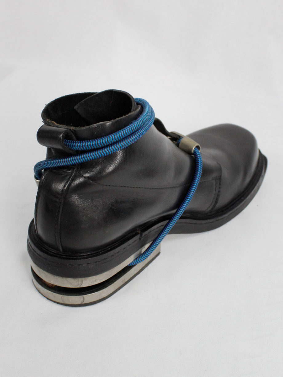 Dirk Bikkembergs black mountaineering boots with metal heel and blue elastic archive fall 1996 (16)