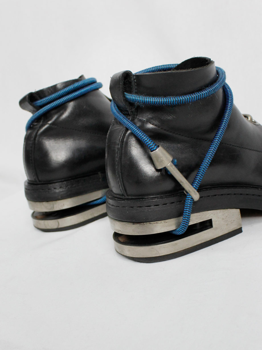 Dirk Bikkembergs black mountaineering boots with metal heel and blue elastic archive fall 1996 (17)