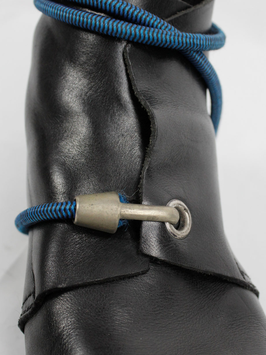 Dirk Bikkembergs black mountaineering boots with metal heel and blue elastic archive fall 1996 (19)