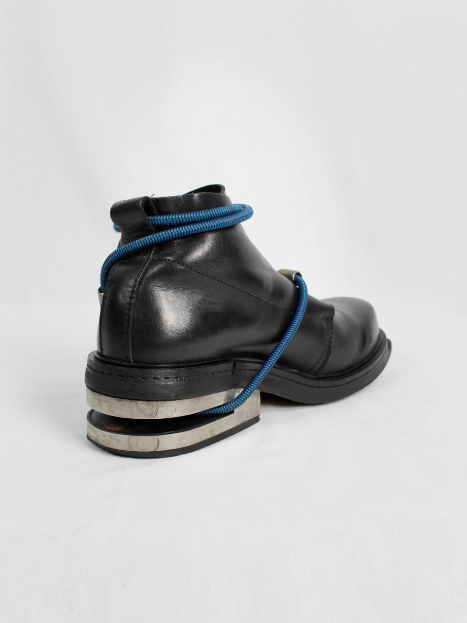 Dirk Bikkembergs black mountaineering boots with metal heel and blue elastic archive fall 1996 (2)
