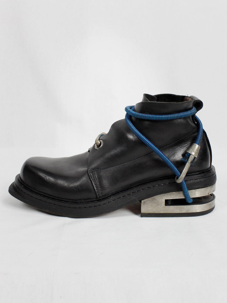 Dirk Bikkembergs black mountaineering boots with metal heel and blue elastic archive fall 1996 (21)