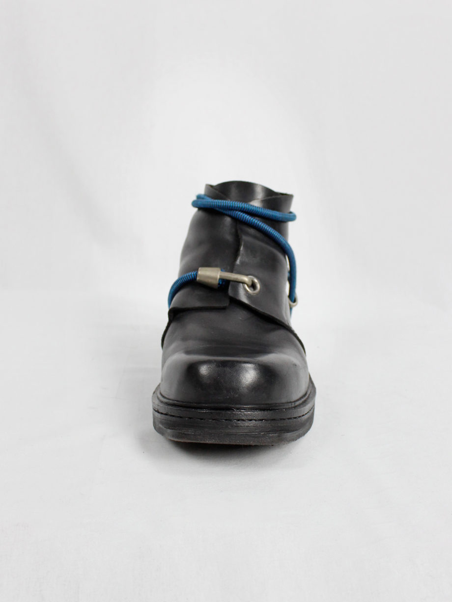 Dirk Bikkembergs black mountaineering boots with metal heel and blue elastic archive fall 1996 (23)