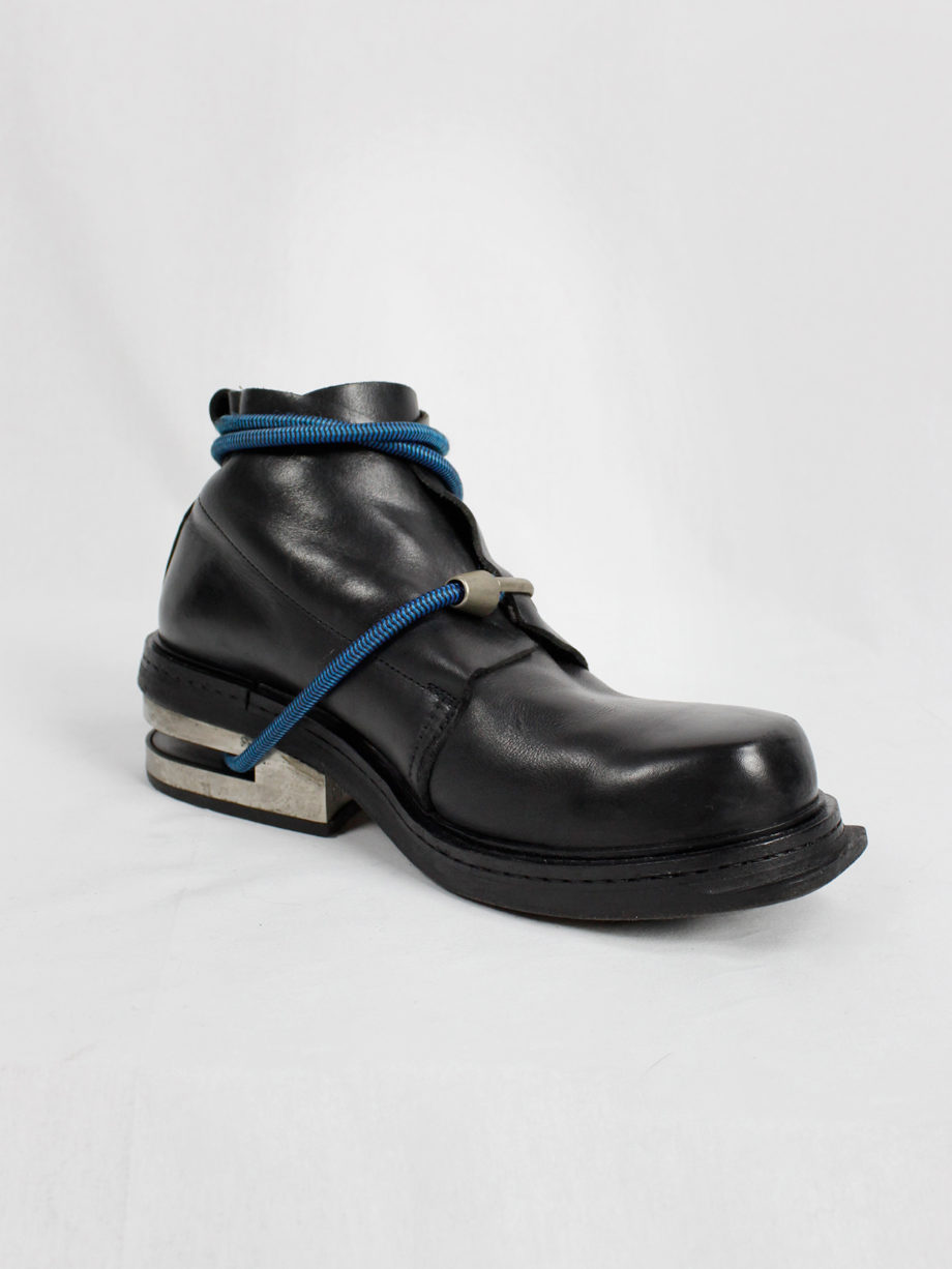 Dirk Bikkembergs black mountaineering boots with metal heel and blue elastic archive fall 1996 (24)