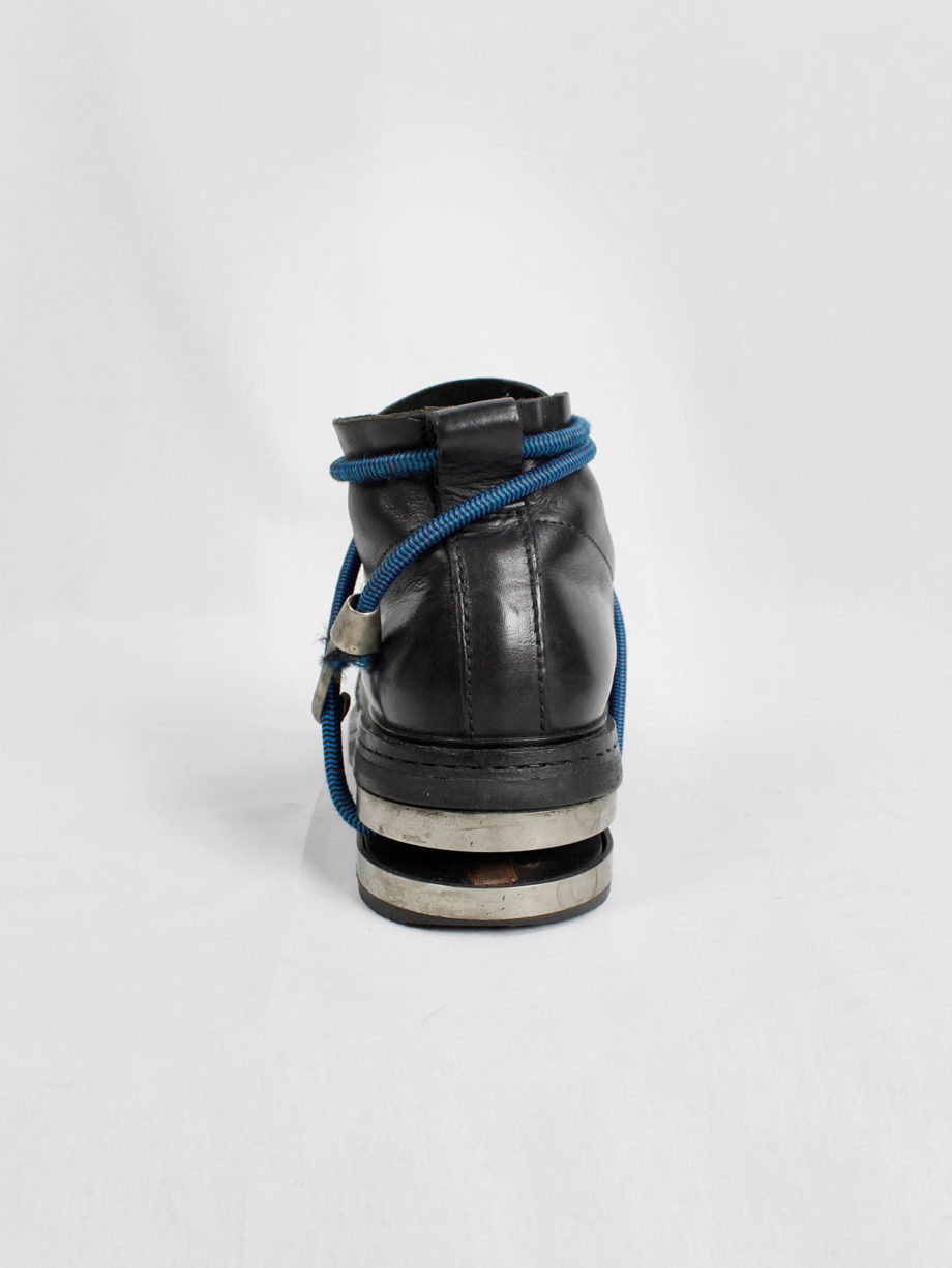 Dirk Bikkembergs black mountaineering boots with metal heel and blue elastic archive fall 1996 (3)