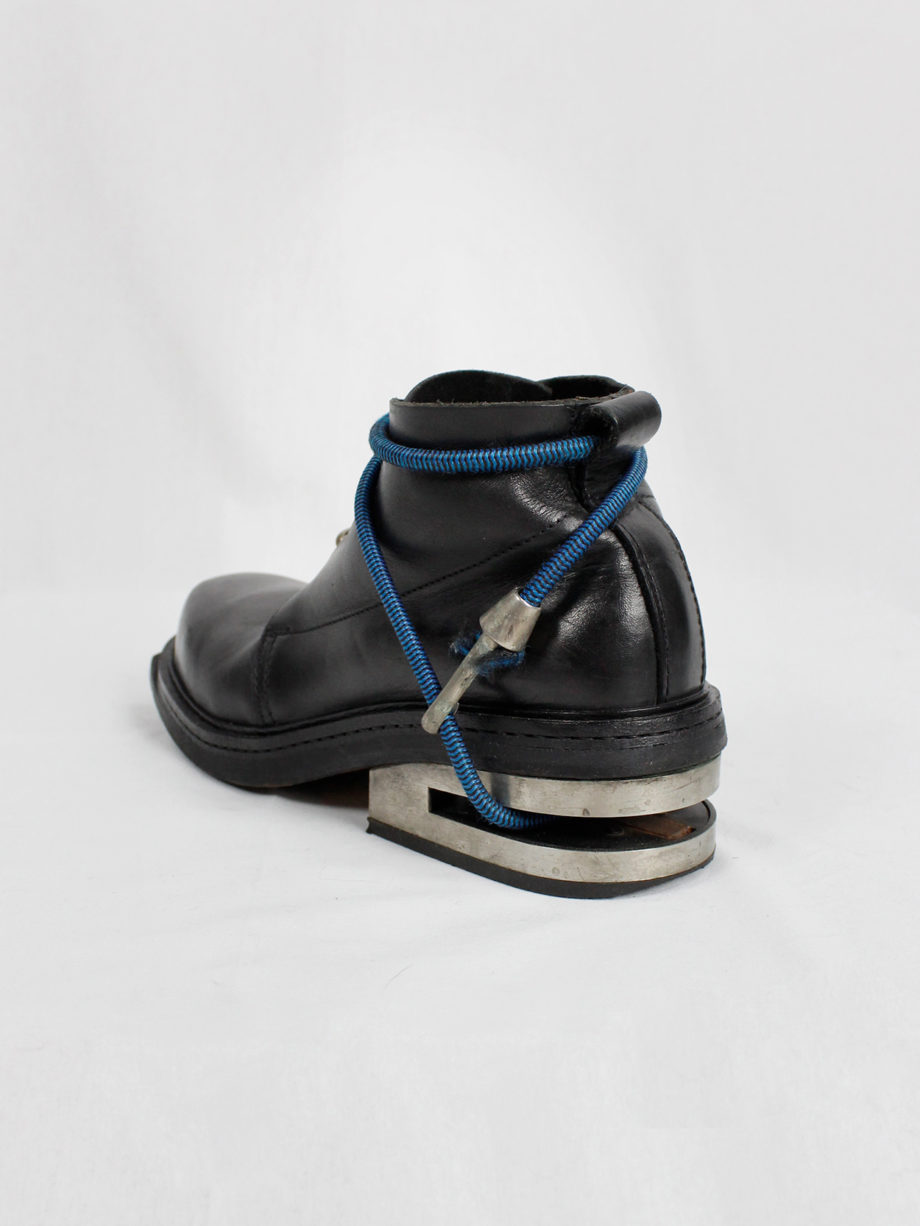 Dirk Bikkembergs black mountaineering boots with metal heel and blue elastic archive fall 1996 (4)