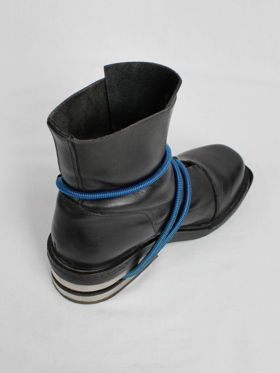 Dirk Bikkembergs black mountaineering boots with metal heel and blue elastic fall 1996 (15)