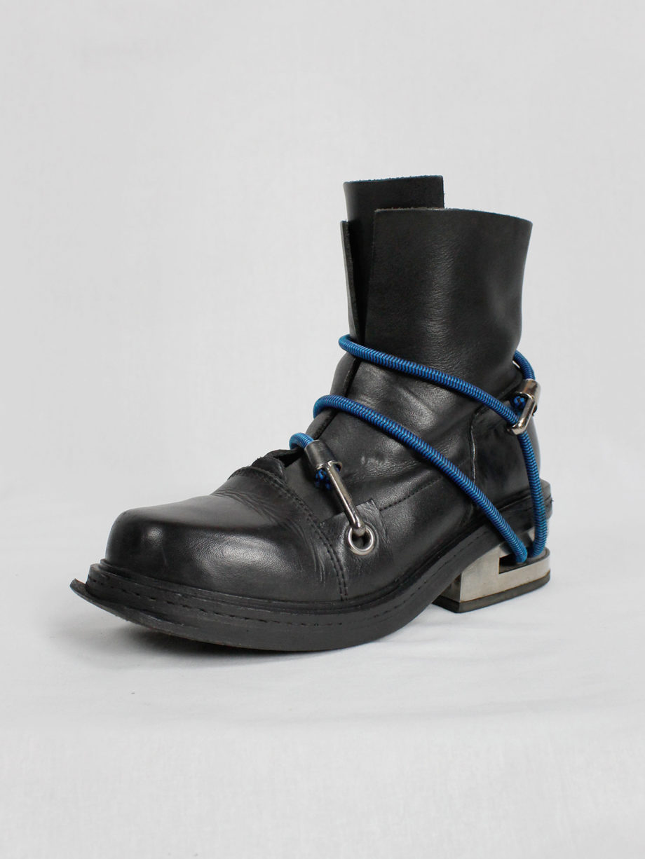 Dirk Bikkembergs black mountaineering boots with metal heel and blue elastic fall 1996 (19)