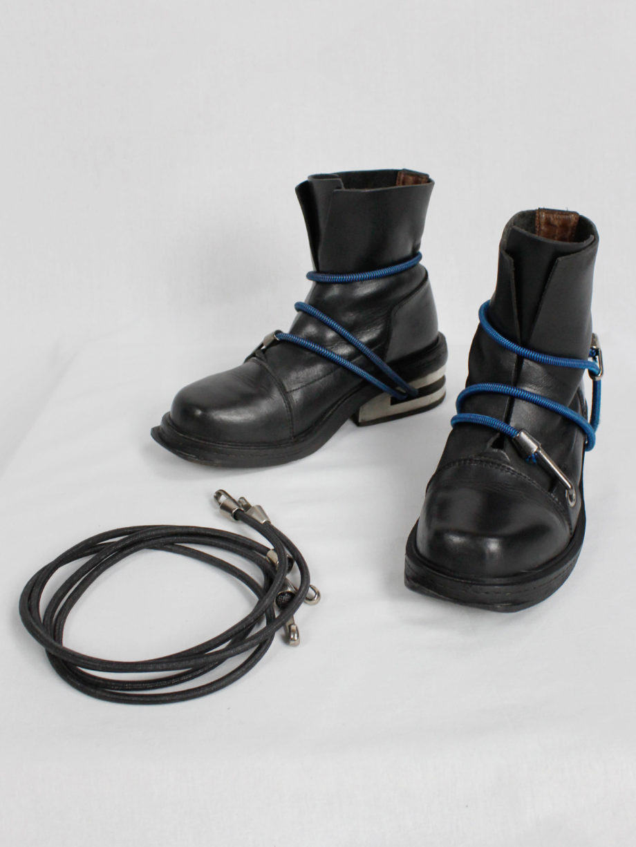 Dirk Bikkembergs black mountaineering boots with metal heel and blue elastic fall 1996 (2)