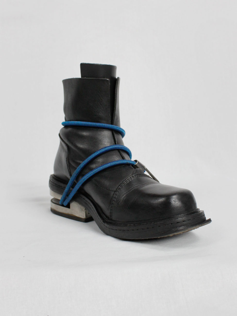 Dirk Bikkembergs black mountaineering boots with metal heel and blue elastic fall 1996 (21)