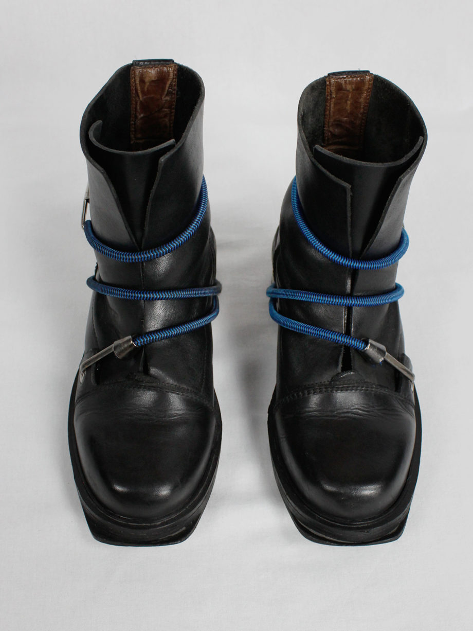 Dirk Bikkembergs black mountaineering boots with metal heel and blue elastic fall 1996 (7)
