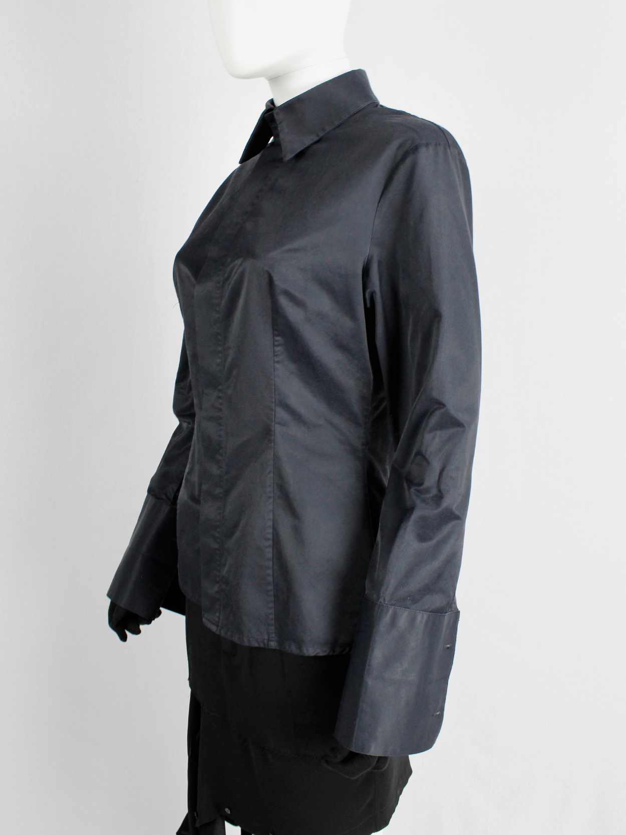 Dirk Bikkembergs black tailored shirt with wide hips and extra