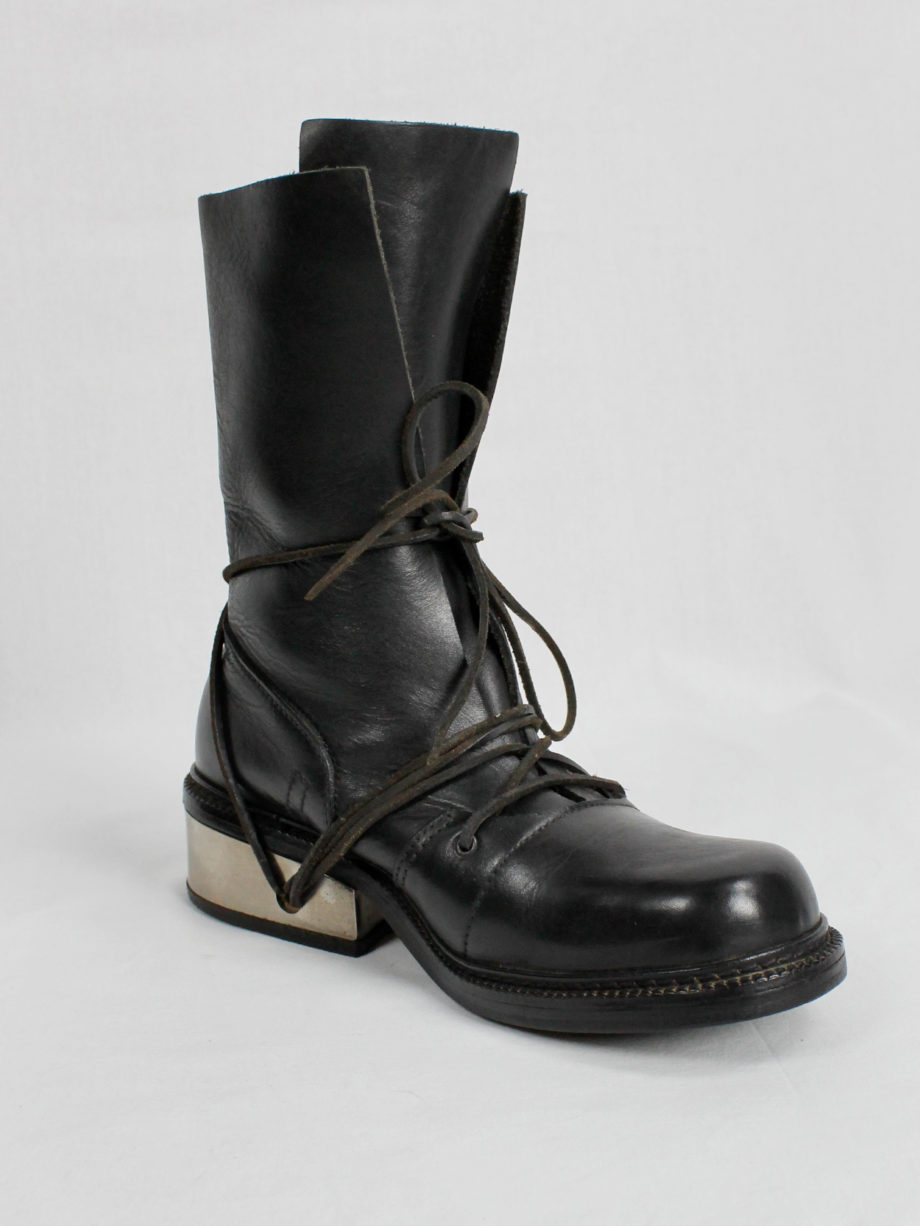 Dirk Bikkembergs black tall boots with laces through the metal heel late 90’s (10)