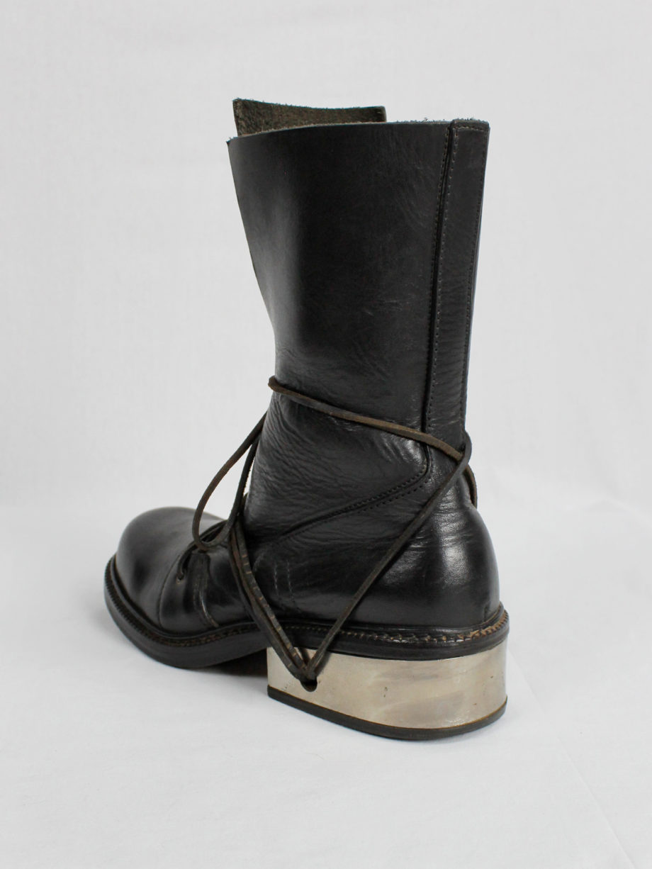 Dirk Bikkembergs black tall boots with laces through the metal heel late 90’s (14)