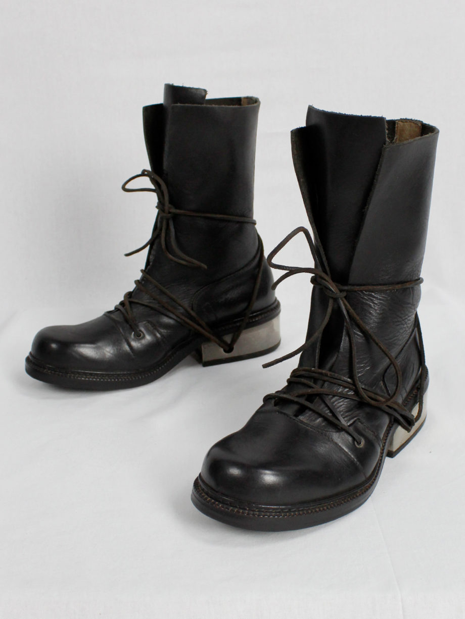 Dirk Bikkembergs black tall boots with laces through the metal heel late 90’s (17)