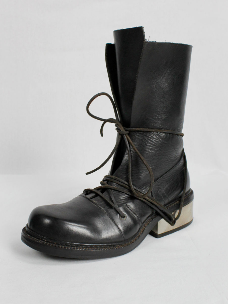 Dirk Bikkembergs black tall boots with laces through the metal heel late 90’s (8)
