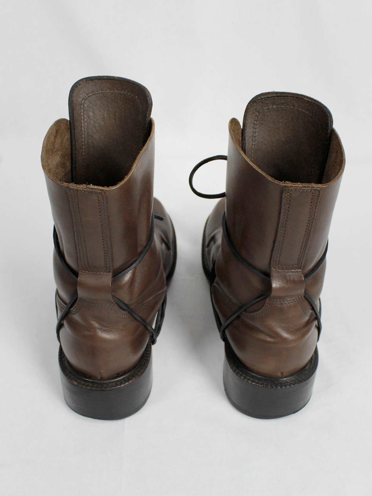 Dirk Bikkembergs brown tall boots with laces through the soles 1990s 90s (11)