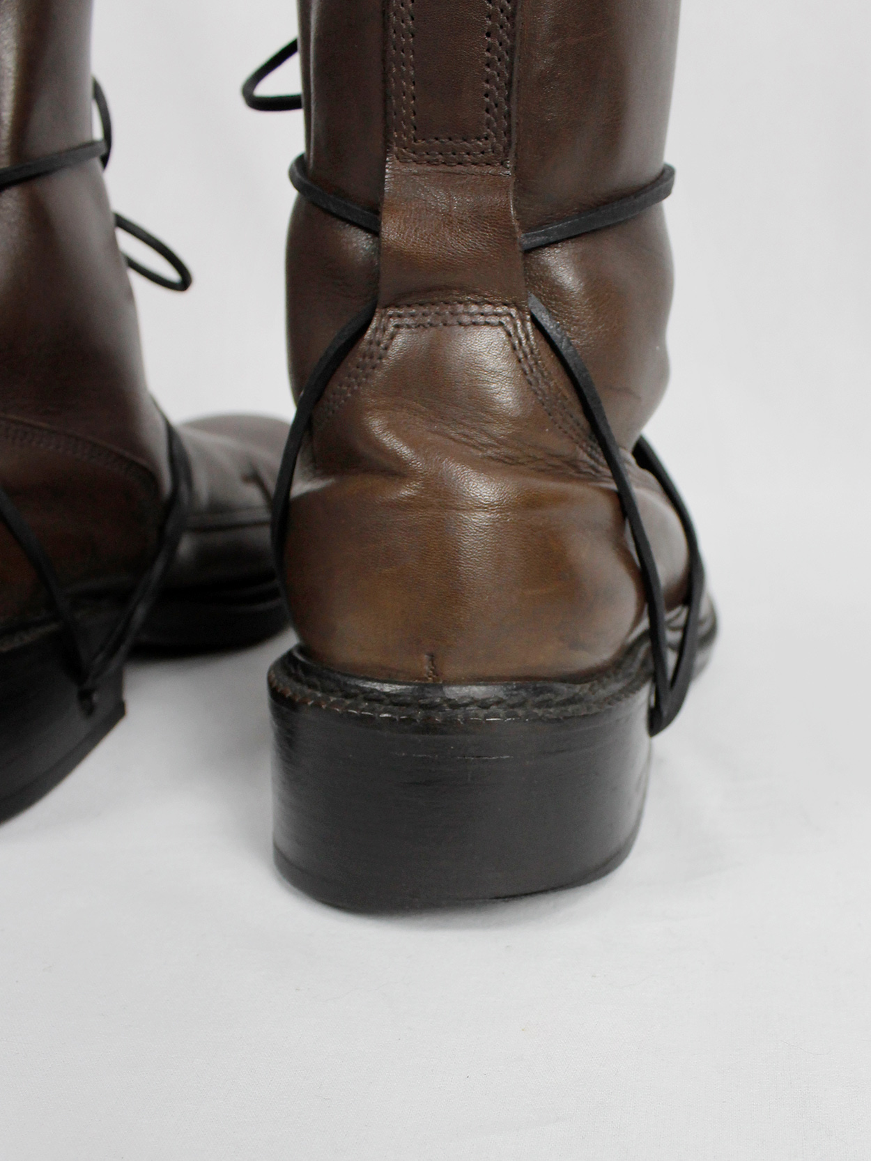 Dirk Bikkembergs brown tall boots with laces through the soles 1990s 90s (12)