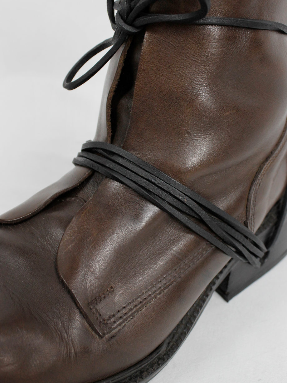 Dirk Bikkembergs brown tall boots with laces through the soles 1990s 90s (15)