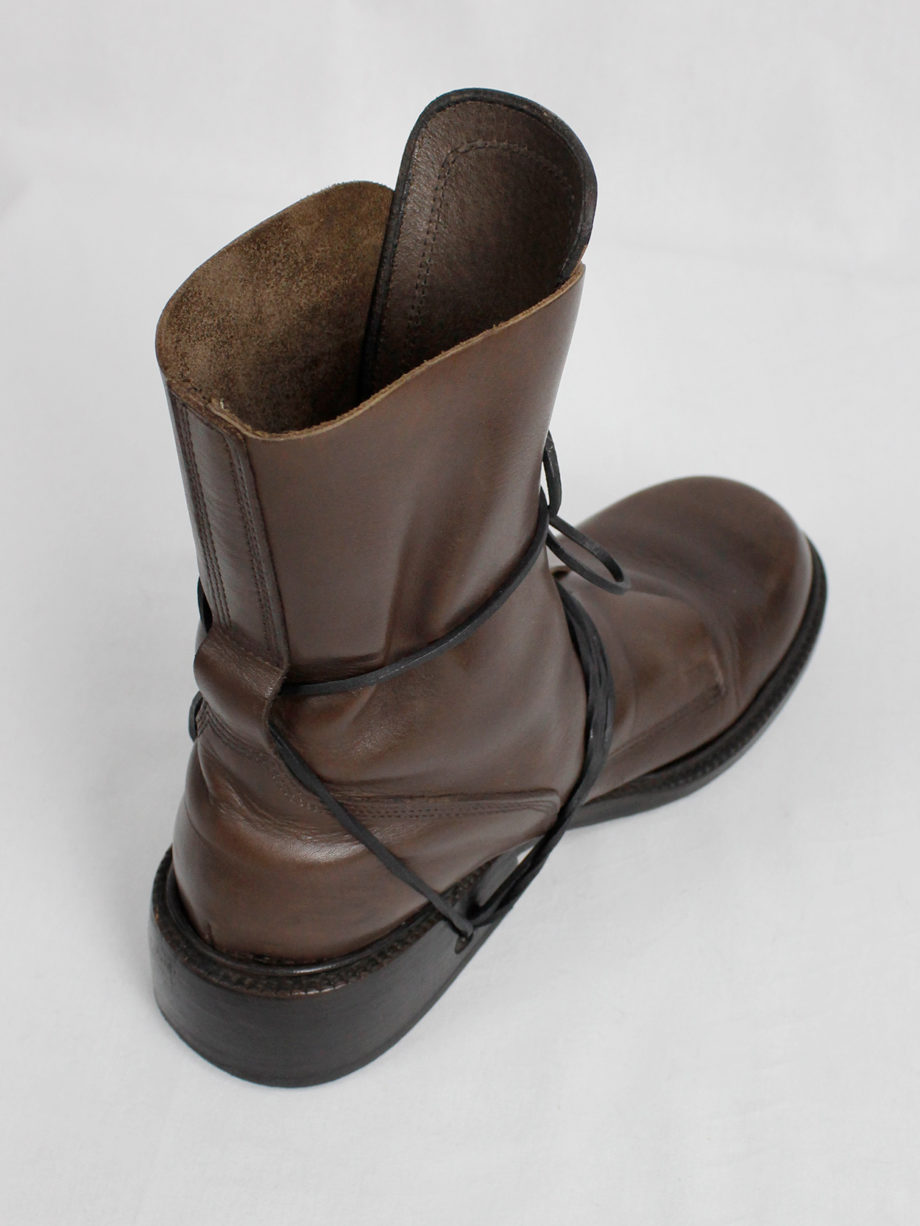 Dirk Bikkembergs brown tall boots with laces through the soles 1990s 90s (17)