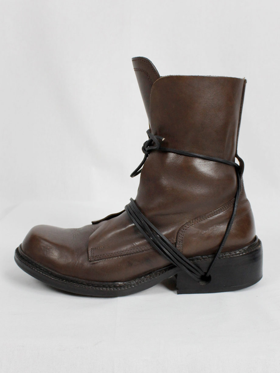 Dirk Bikkembergs brown tall boots with laces through the soles 1990s 90s (18)
