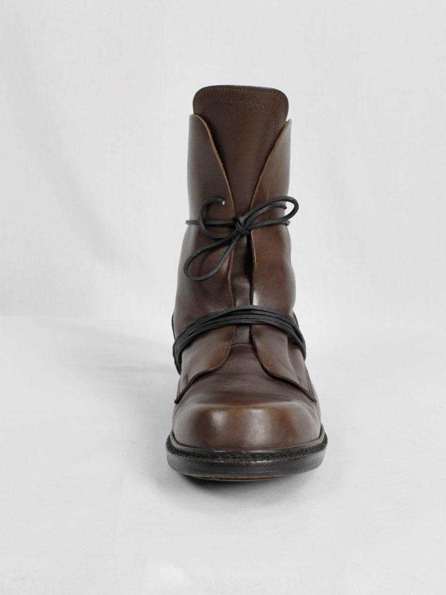 Dirk Bikkembergs brown tall boots with laces through the soles 1990s 90s (20)