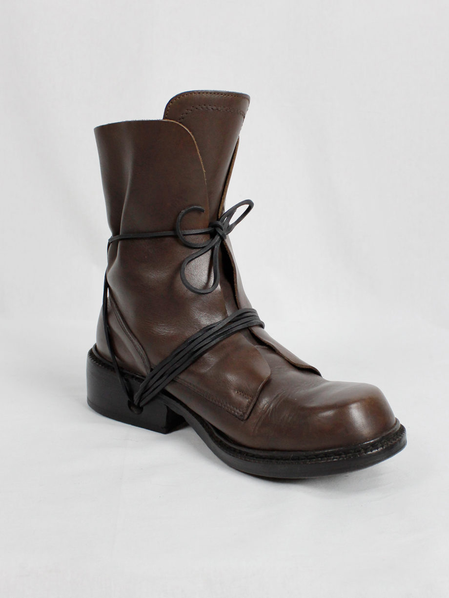 Dirk Bikkembergs brown tall boots with laces through the soles 1990s 90s (21)