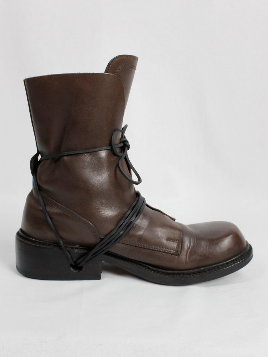 Dirk Bikkembergs brown tall boots with laces through the soles 1990s 90s (22)