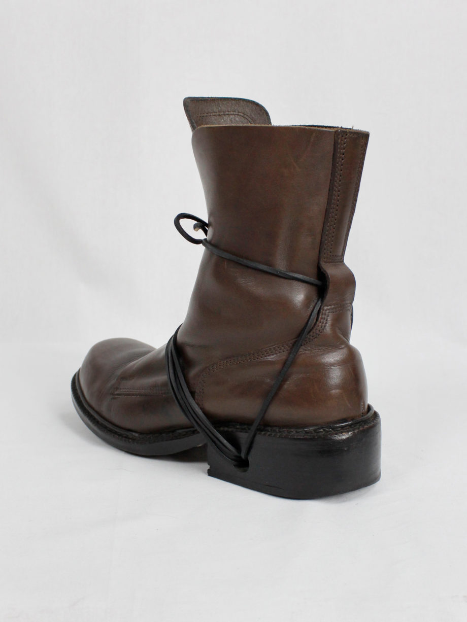 Dirk Bikkembergs brown tall boots with laces through the soles 1990s 90s (3)