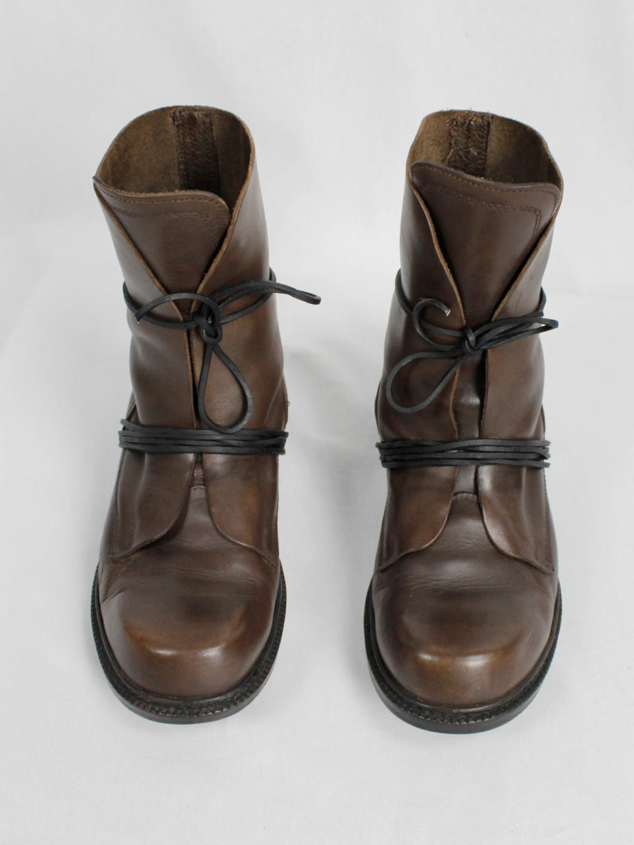 Dirk Bikkembergs brown tall boots with laces through the soles 1990s 90s (9)