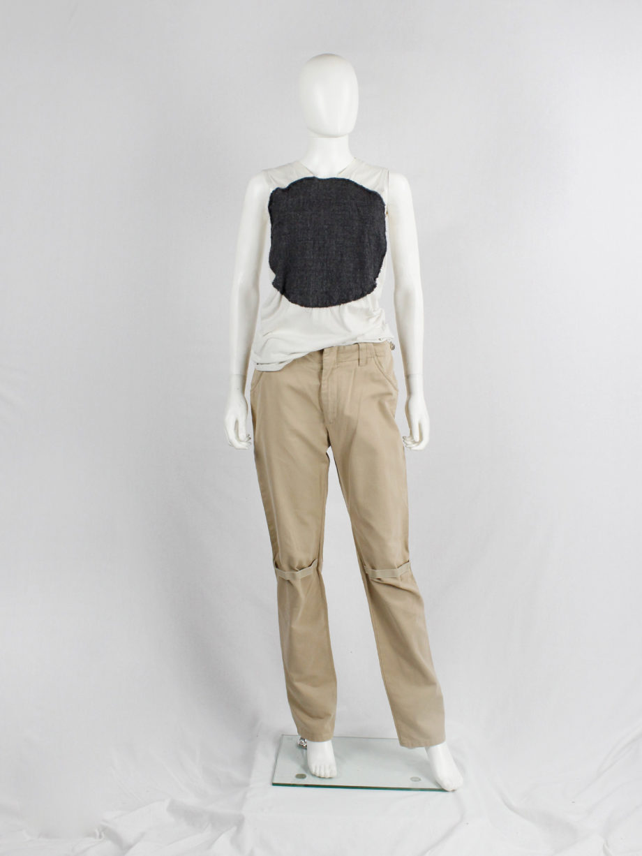 Helmut Lang beige trousers with elastic bands at the knees 1990s 90s (1)