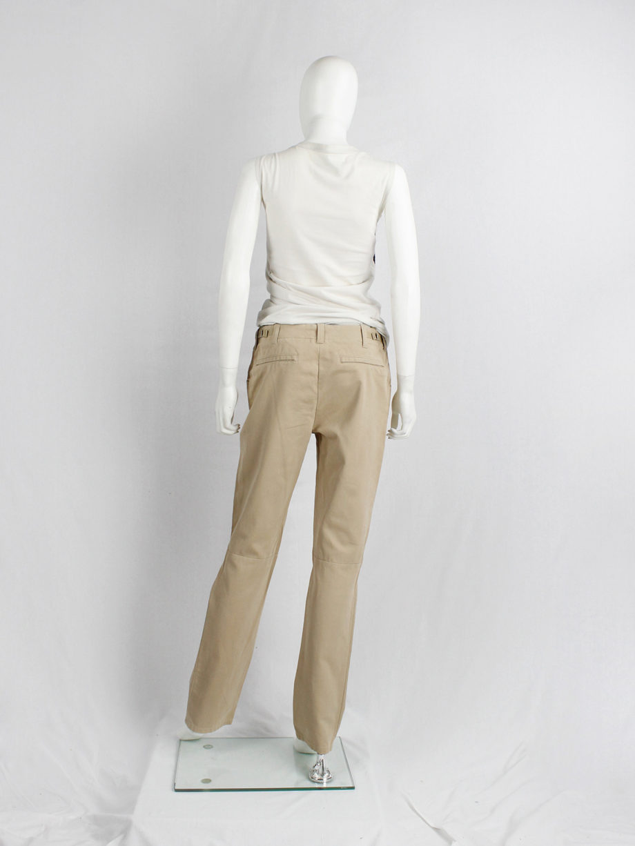Helmut Lang beige trousers with elastic bands at the knees 1990s 90s (10)