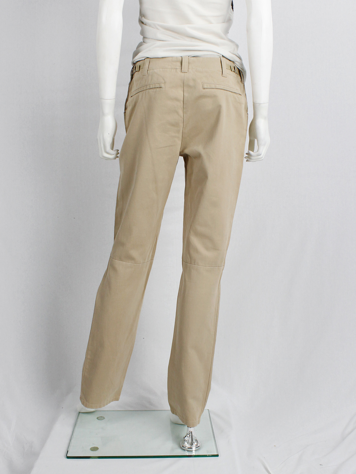 Helmut Lang beige trousers with elastic bands at the knees 1990s 90s (11)
