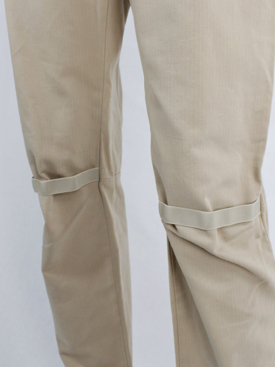 Helmut Lang beige trousers with elastic bands at the knees 1990s 90s (3)