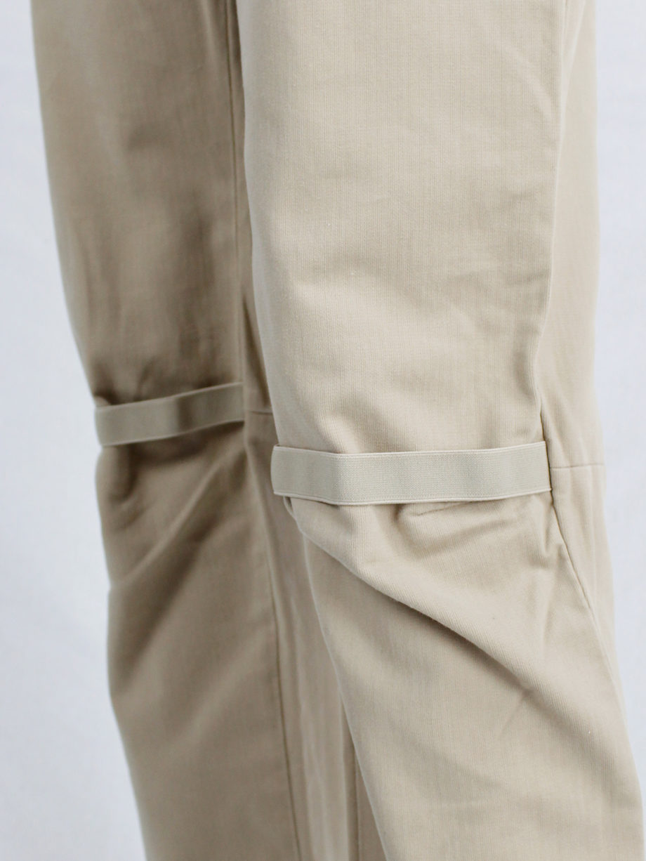 Helmut Lang beige trousers with elastic bands at the knees 1990s 90s (7)